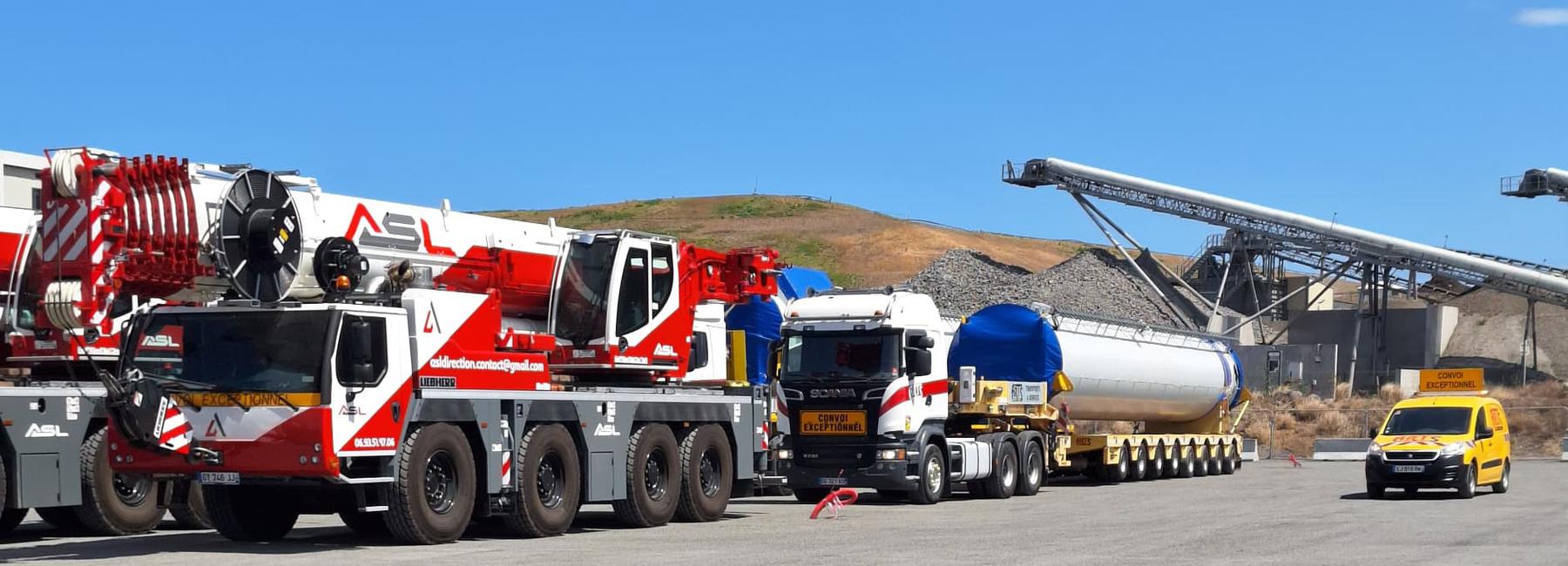 Grues mobiles ASL et convoi exceptionnel ARTS sur un chantier